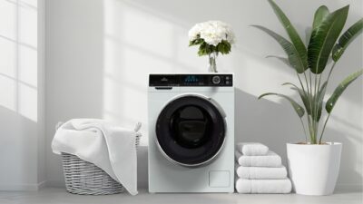 تصویر ماشین لباسشویی سپهر الکتریک مدل ۹ کیلوگرمی در آشپزخانه مدرن ایرانی