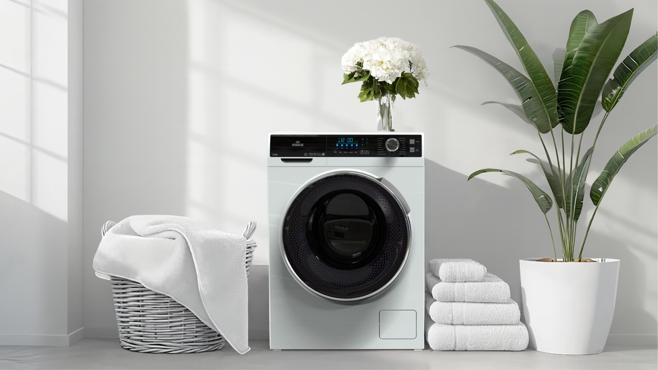 تصویر ماشین لباسشویی سپهر الکتریک مدل ۹ کیلوگرمی در آشپزخانه مدرن ایرانی